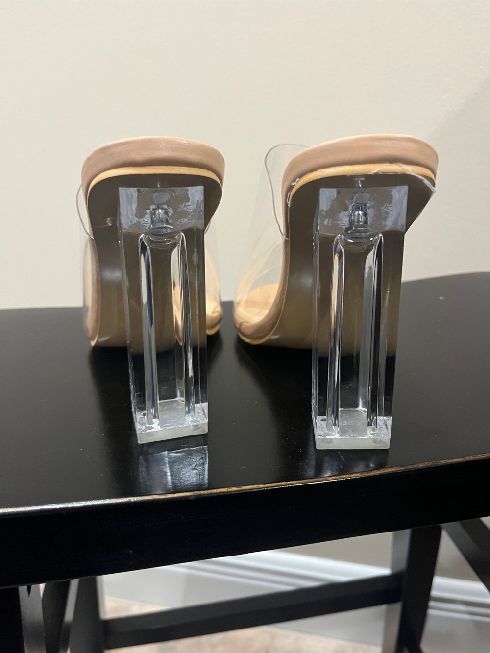 Nude Clear Strap Block Heel Mules - Picture 4 of 10